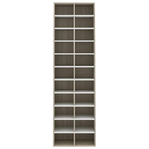 Skoreol 54 x 34 x 183 cm spånplade hvid og sonoma-eg