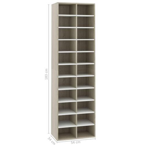 Skoreol 54 x 34 x 183 cm spånplade hvid og sonoma-eg