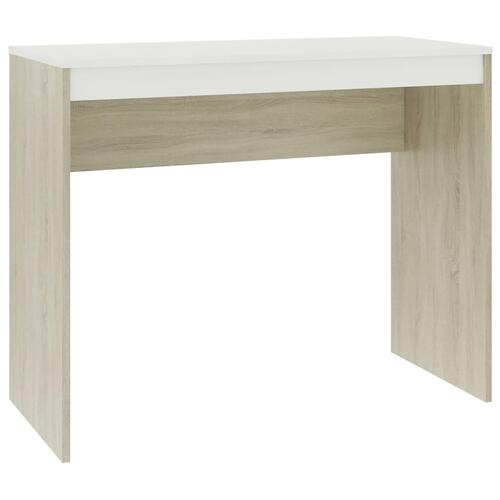 Skrivebord 90x40x72 cm konstrueret træ hvid og sonoma-eg