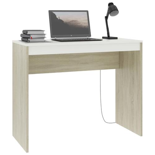 Skrivebord 90x40x72 cm konstrueret træ hvid og sonoma-eg