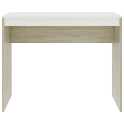 Skrivebord 90x40x72 cm konstrueret træ hvid og sonoma-eg