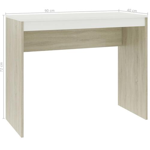 Skrivebord 90x40x72 cm konstrueret træ hvid og sonoma-eg