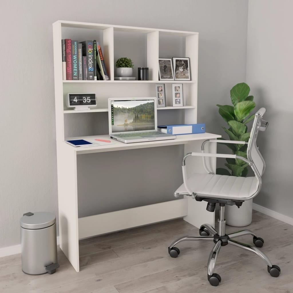 Skrivebord m. hylder 110x45x157 cm konstrueret træ hvid