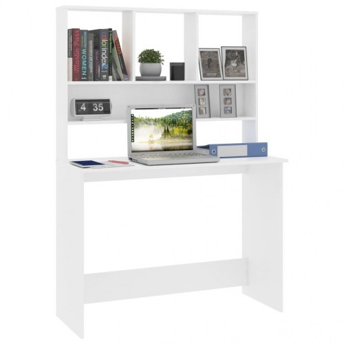 Skrivebord m. hylder 110x45x157 cm konstrueret træ hvid