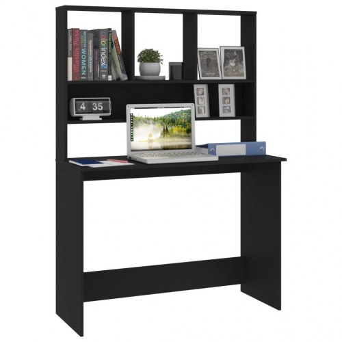 Skrivebord med hylder 110×45×157 cm - konstrueret træ, sort