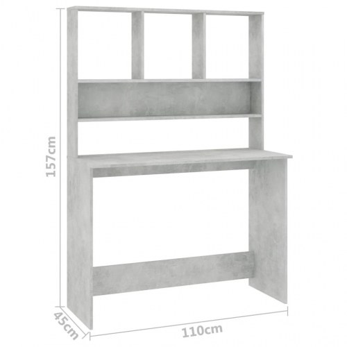 Skrivebord med hylder 110×45×157 cm - konstrueret træ, betongrå