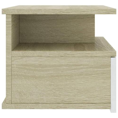 Svævende natbord 40 x 31 x 27 cm spånplade hvid og sonoma-eg