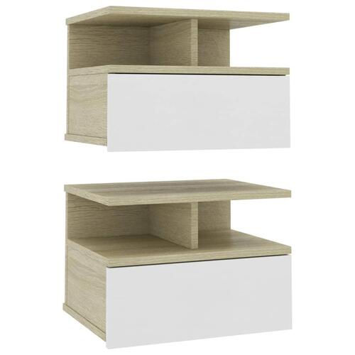 Svævende natborde 2 stk. 40x31x27 cm konstrueret træ hvid