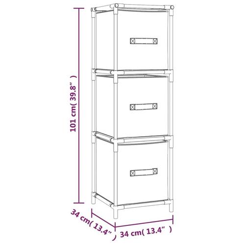 Opbevaringsskab med 3 stofkurve 34x34x101 cm stål grå