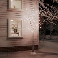 LED-birketræ 220 cm 128 LED'er varmt hvidt lys hvid