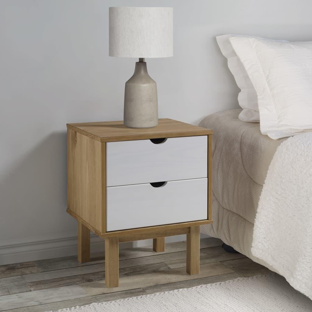 Sengebord OTTA 45x39x57 cm massivt fyrretræ brun og hvid billede