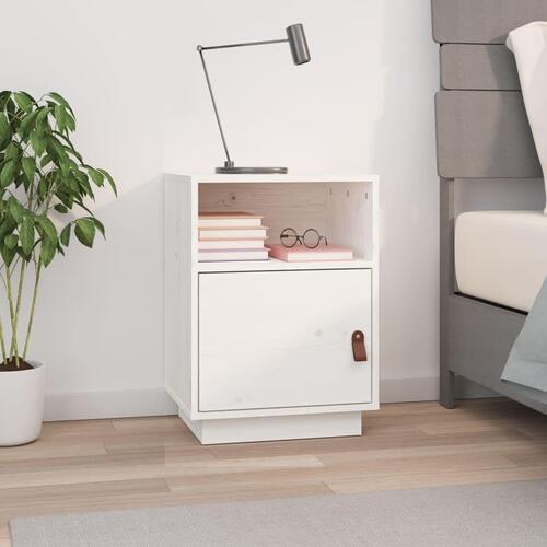 Sengebord 40x34x55 cm massivt fyrretræ hvid