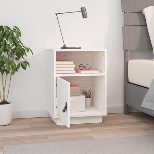 Sengebord 40x34x55 cm massivt fyrretræ hvid