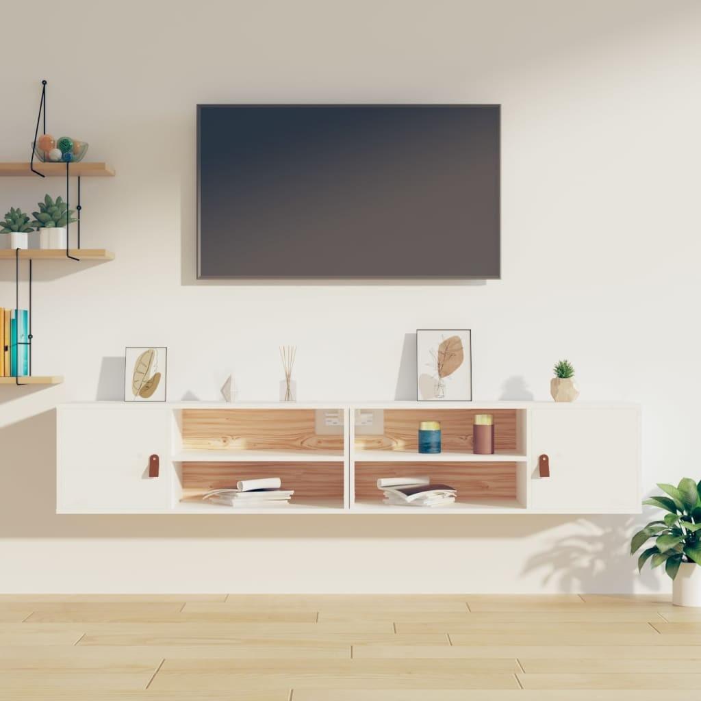 Vægskabe 2 stk. 80x30x30 cm massivt fyrretræ hvid