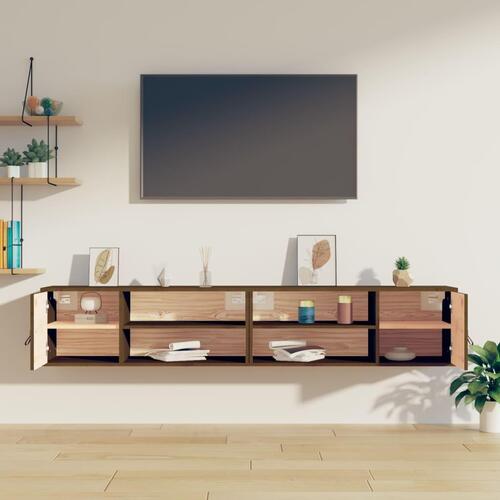 Vægskabe 2 stk. 80x30x30 cm massivt fyrretræ gyldenbrun