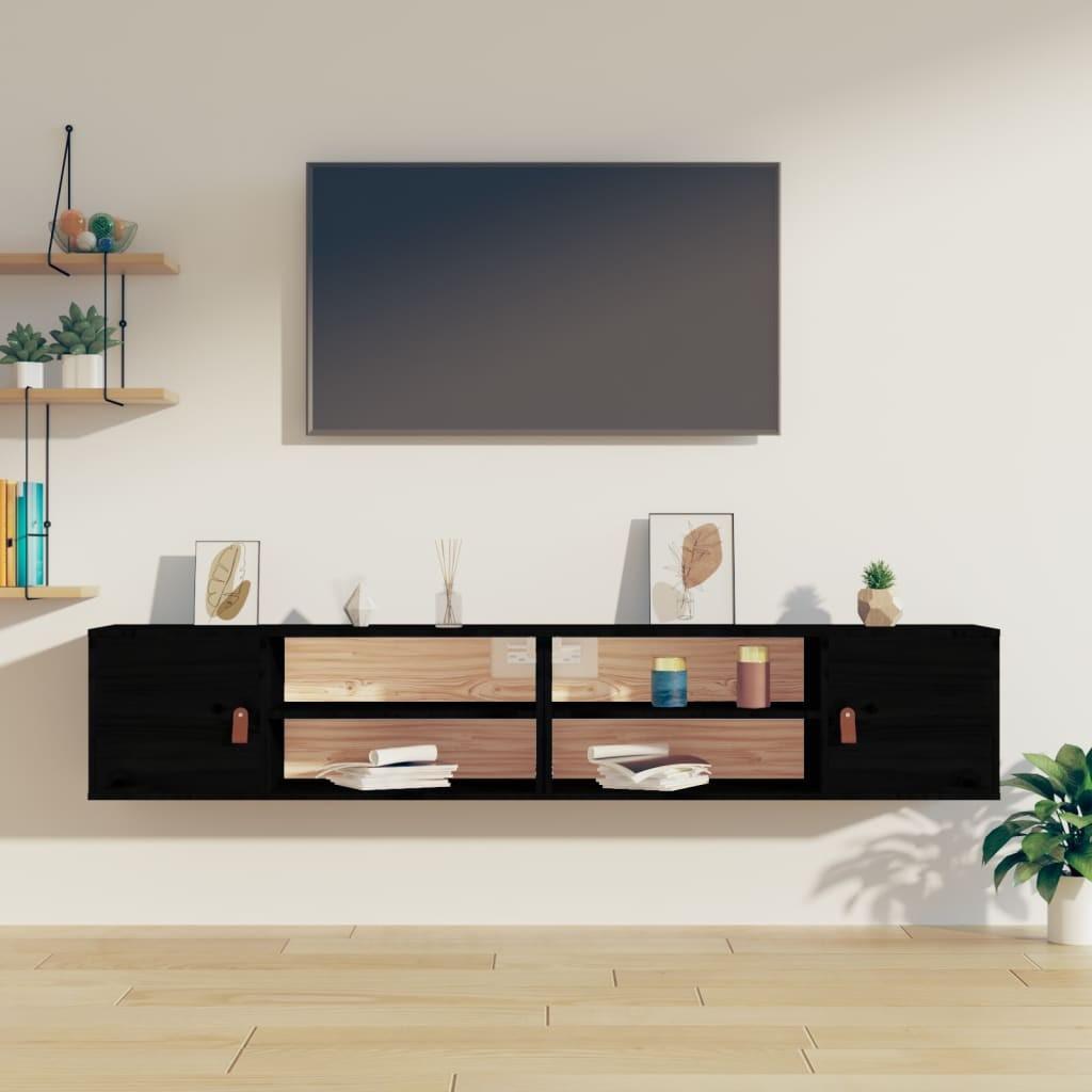 Vægskabe 2 stk. 80x30x30 cm massivt fyrretræ sort