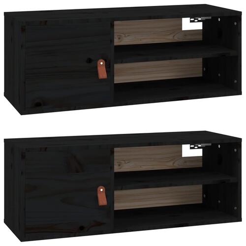 Vægskabe 2 stk. 80x30x30 cm massivt fyrretræ sort