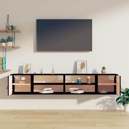 Vægskabe 2 stk. 80x30x30 cm massivt fyrretræ sort