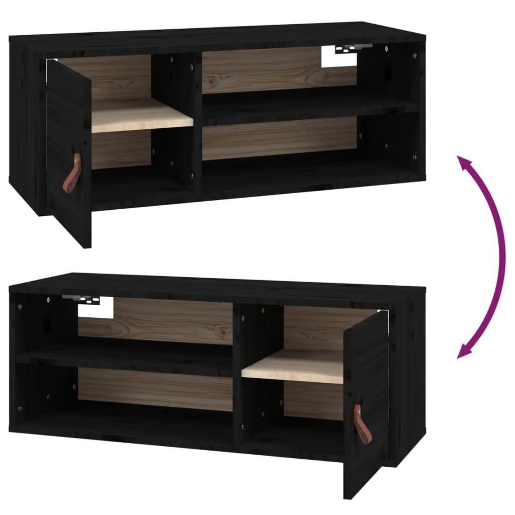 Vægskabe 2 stk. 80x30x30 cm massivt fyrretræ sort