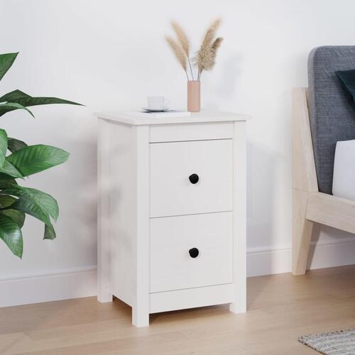 Sengebord 40x35x61,5 cm massivt fyrretræ hvid