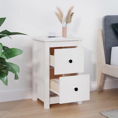 Sengebord 40x35x61,5 cm massivt fyrretræ hvid
