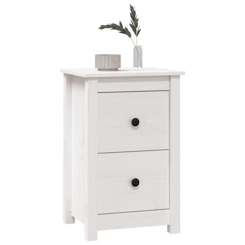 Sengebord 40x35x61,5 cm massivt fyrretræ hvid