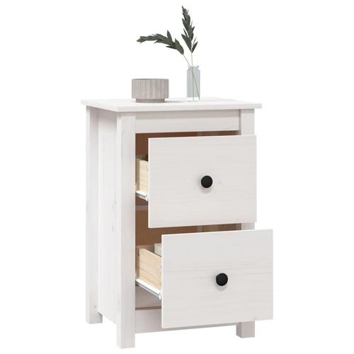 Sengebord 40x35x61,5 cm massivt fyrretræ hvid