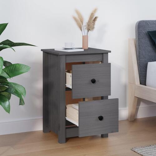 Sengebord 40x35x61,5 cm massivt fyrretræ grå