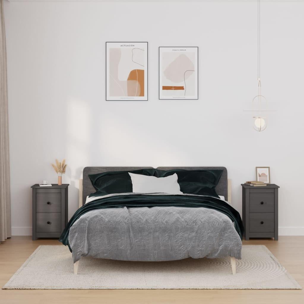 Sengeborde 2 stk. 40x35x61,5 cm massivt fyrretræ grå