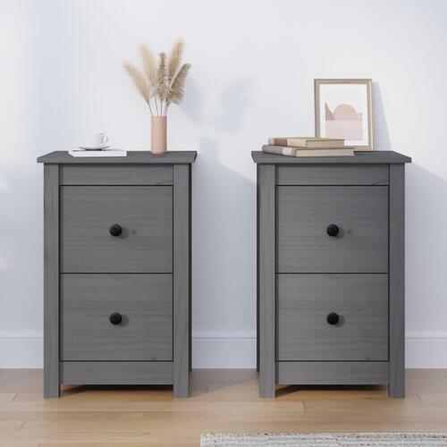 Sengeborde 2 stk. 40x35x61,5 cm massivt fyrretræ grå