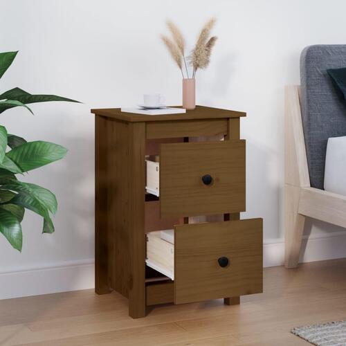 Sengebord 40x35x61,5 cm massivt fyrretræ gyldenbrun