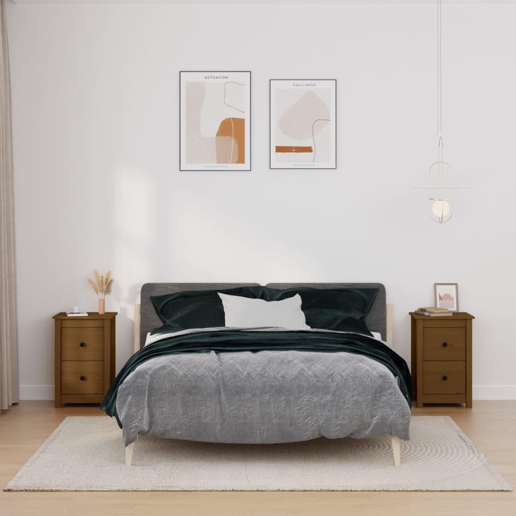 Sengeborde 2 stk. 40x35x61,5cm massivt fyrretræ gyldenbrun
