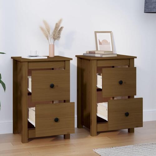 Sengeborde 2 stk. 40x35x61,5cm massivt fyrretræ gyldenbrun