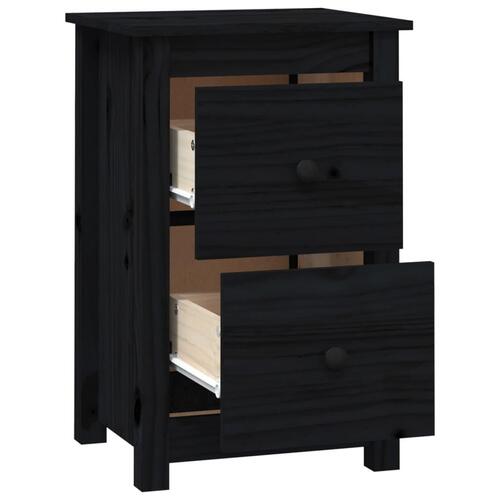 Sengebord 40x35x61,5 cm massivt fyrretræ sort
