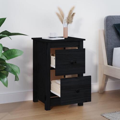 Sengebord 40x35x61,5 cm massivt fyrretræ sort