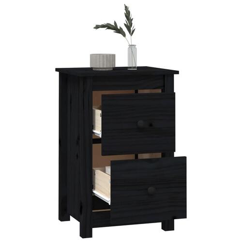 Sengebord 40x35x61,5 cm massivt fyrretræ sort