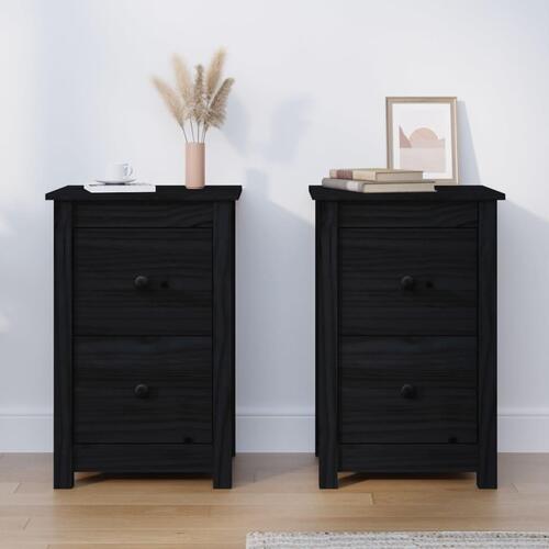 Sengeborde 2 stk. 40x35x61,5 cm massivt fyrretræ sort
