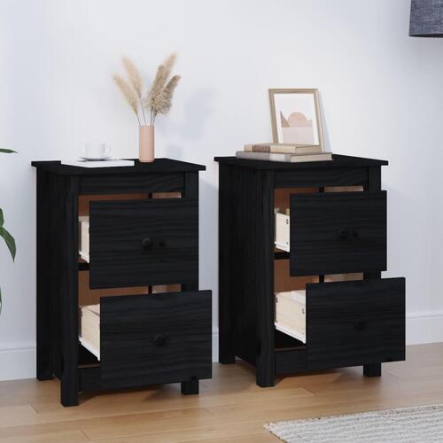 Sengeborde 2 stk. 40x35x61,5 cm massivt fyrretræ sort