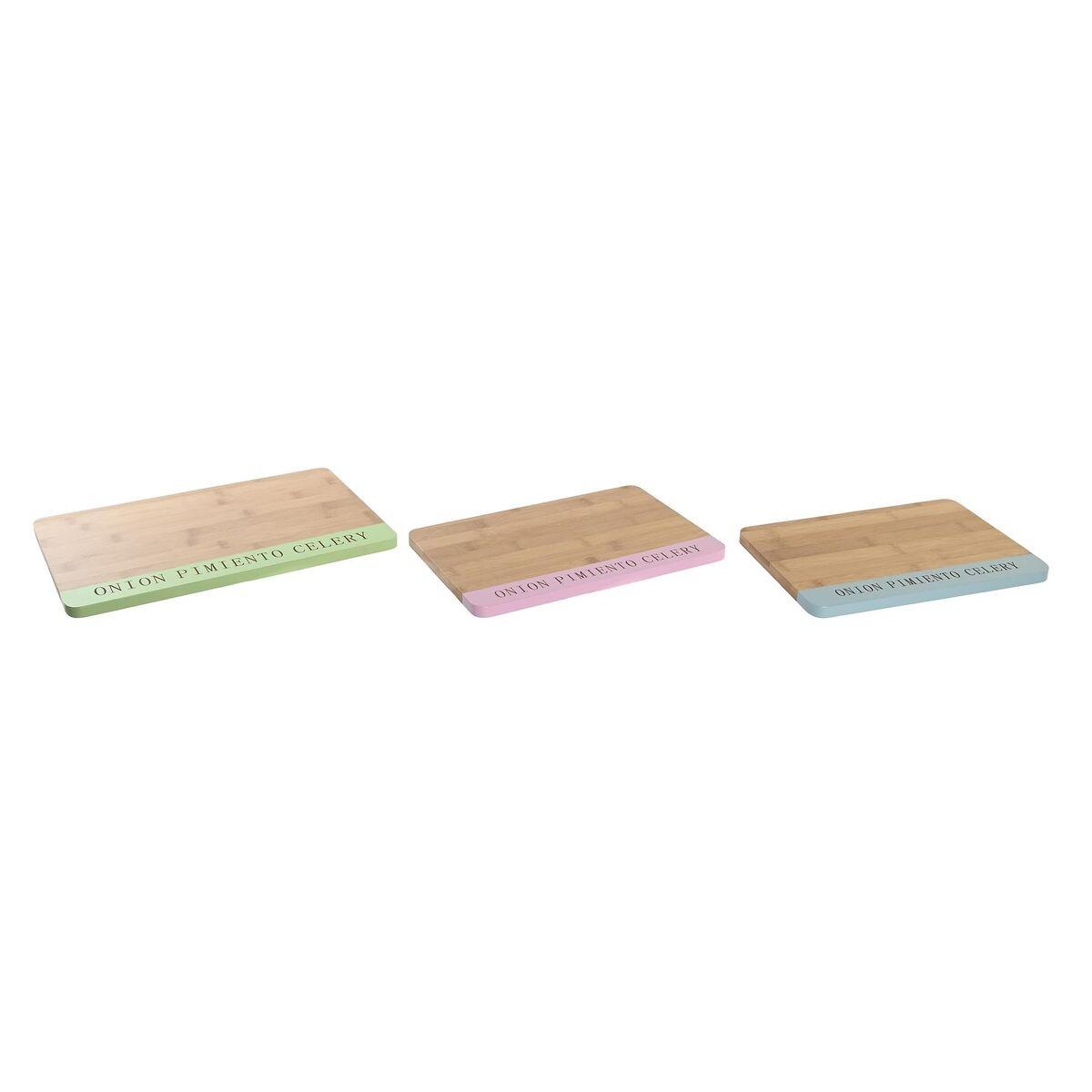 Skærebrætter i bambus - blå, grøn og pink (sæt á 3) 33,5 × 22,4 × 1,2 cm