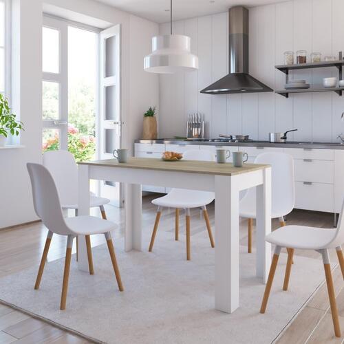Spisebord 120 x 60 x 76 cm spånplade hvid og sonoma-eg