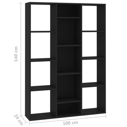 Rumdeler/bogreol 100x24x140 cm konstrueret træ sort