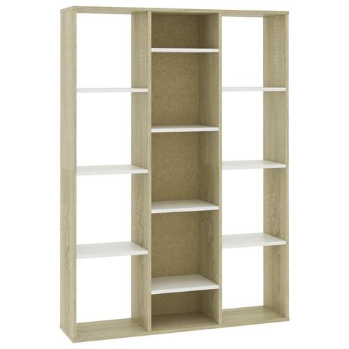 Rumdeler/bogreol 100x24x140cm konstrueret træ hvid og sonoma-eg