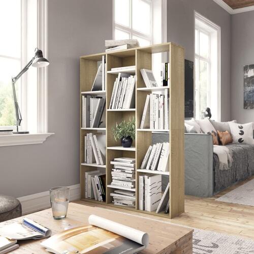 Rumdeler/bogreol 100x24x140cm konstrueret træ hvid og sonoma-eg