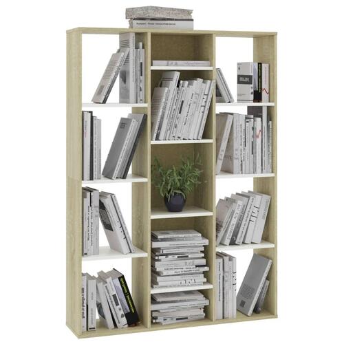 Rumdeler/bogreol 100x24x140cm konstrueret træ hvid og sonoma-eg