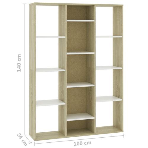 Rumdeler/bogreol 100x24x140cm konstrueret træ hvid og sonoma-eg