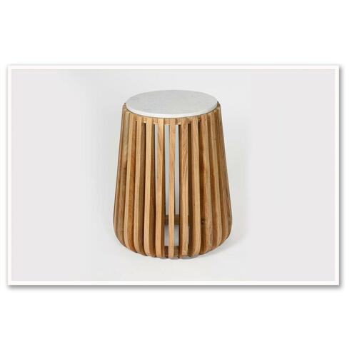 Sofabord Hvid Natur Marmor Mangotræ 47 x 47 x 58 cm