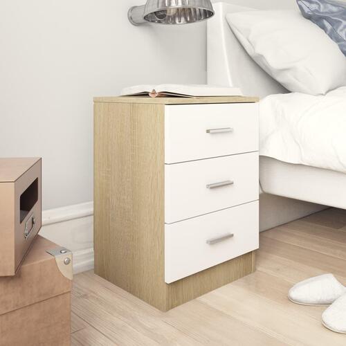 Sengeskabe 2 stk. 38 x 35 x 56 cm spånplade hvid og sonoma-eg