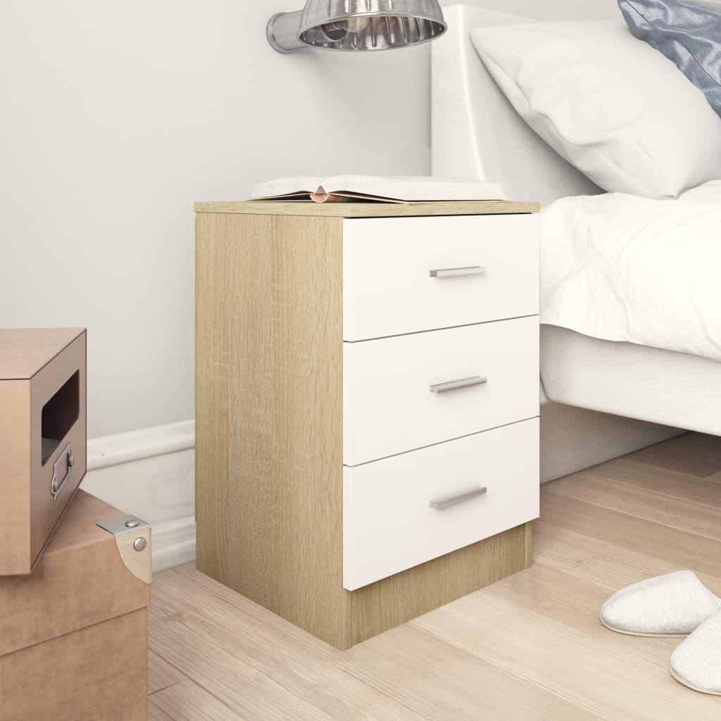 Sengeskabe 2 stk. 38 x 35 x 56 cm spånplade hvid og sonoma-eg