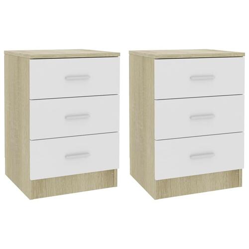 Sengeskabe 2 stk. 38 x 35 x 56 cm spånplade hvid og sonoma-eg