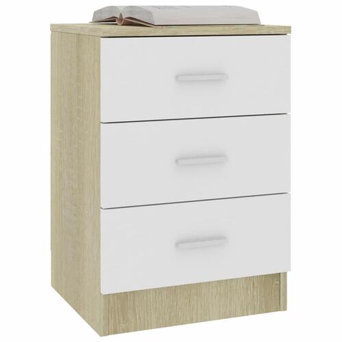 Sengeskabe 2 stk. 38 x 35 x 56 cm spånplade hvid og sonoma-eg